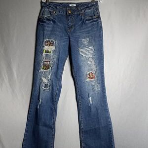 CATO Women's Decorated Distressed Flare Leg Medium Wash Denim Y2K Jeans Size 10